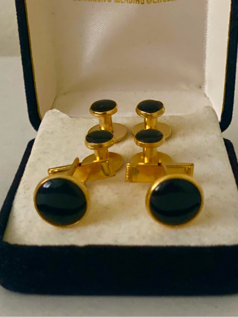 Gold-Tone Black Onyx Cufflinks and Stud Set - Men's Accessories